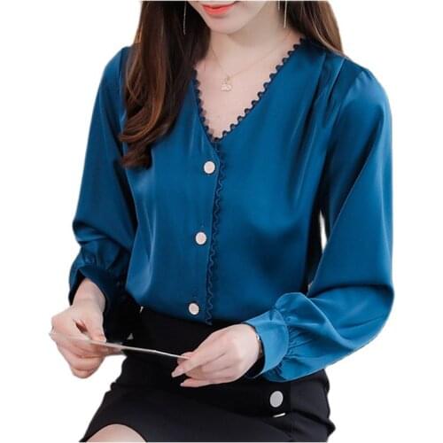Silk Shirts Women White Shirt Long Sleeve Shirts Blouse Office Lady Satin Silk Blouse Tops Loose Plus Size Woman Basic Shirt Top