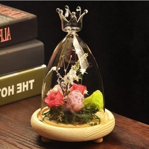 Free Shipping 18sets/pack Crown Top Glass Dome Vase Home Decoration Glass Cover Wedding Decoration Friend Gift Glass Vase