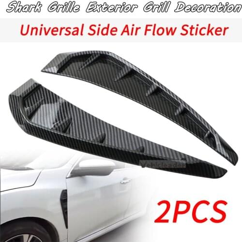 Pair universal Car Leaf Plate Simulation Outlet Vent Carbon Fiber Side Air Flow Sticker Shark Grille Exterior Grill Decoration