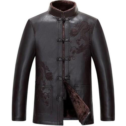 Vintage Chinese Brand Mens Leather Jackets Overcoat 3XL Plus Size Luxury Brand Designer Mens Shearling Leather Jacket Cool C1118