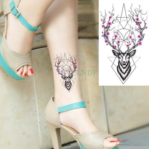 Waterproof Temporary Tattoo Sticker Sheep head Flower Tatto Flash Tatoo Fake Tattoos Tatouage Neck Wrist Foot For Girl Men Women