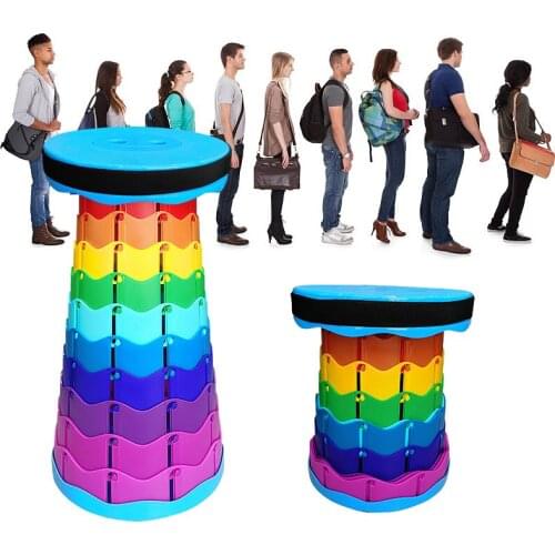 Outdoor Retractable Folding Stool for Camping Fishing Height Adjustable Portable Plastic Collapsible Telescopic Stool Seat