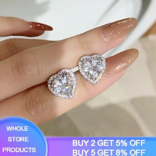 YANHUI 100% Original 925 Sterling Silver Heart Charm Studs Earrings For Women Gift Wedding Party Jewelry Accessories