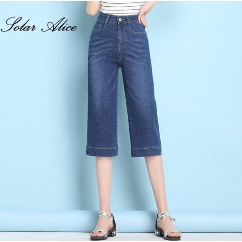 Free Shipping Womens 2020 Spring Summer new Wide Leg Capris Loose Jeans large size Calf -Length Denim Cropped jeans pants