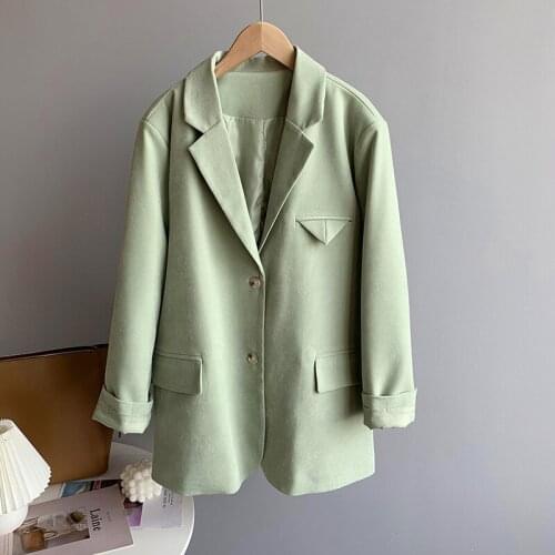 2021 spring loose solid color suit female candy color Korean casual fashion long-sleeved single-breasted top