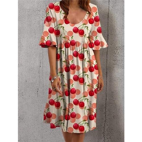 Plus Size Womens Casual Loose Summer Print Dresses Retro V-Neck Multicolor Short sleeve Dress 2021 Fashion Sexy Beach Dress