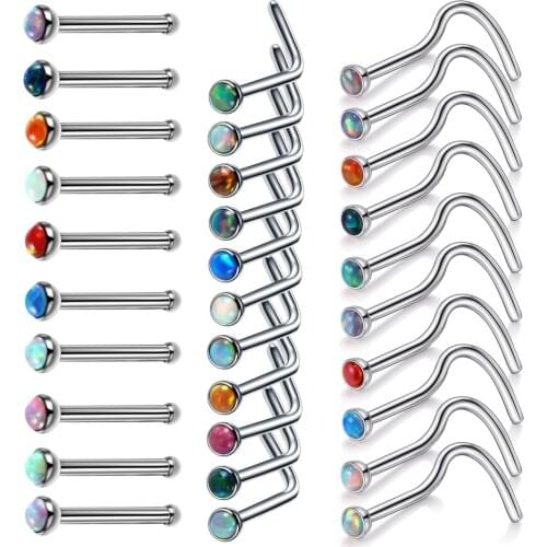 1PC Steel Piercings Nariz Opal Nose Rings Nose Piercings Nez Studs Nostril Screw Nose Pin Nose Earring Body Jewelry Piercings