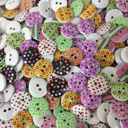 100pcs 15mm Mixed Wooden Buttons Sewing Accessories 2 Holes Dots Heart Flower Button Embellishments For Scrapbooking Cardmaking