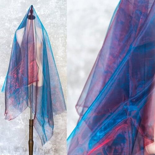 1Y/lot Purple Blue Organza Gradient Color Mesh Fabric Wedding Decoration DIY Cloth Accessories