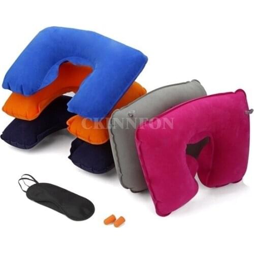 200Pcs/Lot Practical 3Pcs/Set Car Flight Travel Inflatable Neck Rest Cushion U Shaped Pillow Eyeshade Earplugs Home Textile