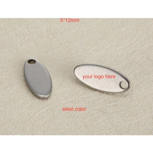 50pcs 5*12mm Gold color Custom Tag Oval Shape Mirror Finish Stainless Steel Charm-Customized Charm Engrave Laser your own logo
