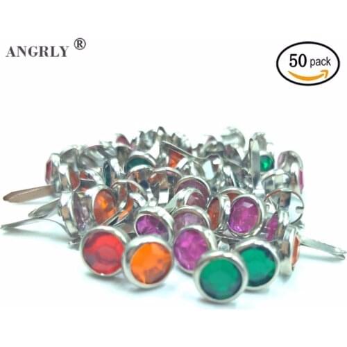 50PCs Metal Brads Scrapbooking Embellishment Round Diy Brads Decorative Brads Crafts Rhinestone Jewelry Making Findings 8.5*15mm