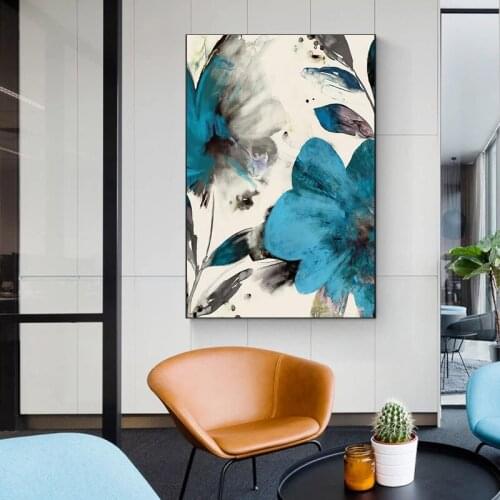 Abstract Vintage Blue Paint Flowers Canvas Painting Poster and Print Blooming Life Botanical Wall Art Picture Living Room Decor