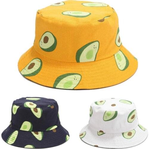 Avocado Printing Bucket Hat Double-sided Wearing Summer Visor Folding Fishing Cap Hot Selling Fishman Hat Support Wholesale