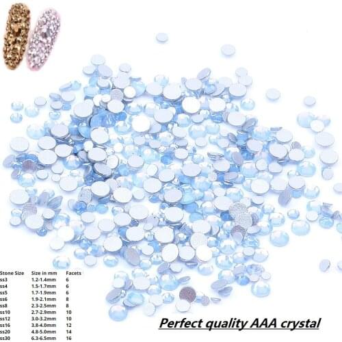 Non Hotfix Crystal Rhinestones Blue Opal Many Size For Nails Art Glue On Glass Stones Wedding Dresses DIY Nail Art Decoration