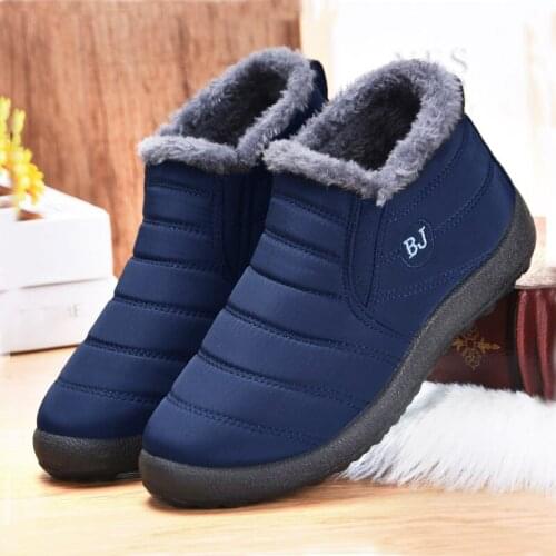 Men Waterproof Boots Winter Women Lightweight Shoes Male Short Plush Warm Boots Black Unisex Man Comfortable Walk Shoes 36-44
