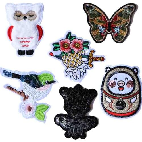 Cartoon Decorative Patch Owl Pig Bee Butterfly Bird icon Embroidered Applique Patches For DIY Iron on Badges on clothes Stickers