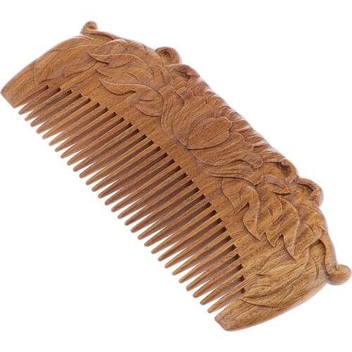 Natural Sandalwood Handmade Wood Wooden Hair Comb Double Sided Carved - No Snags, Tangle Free, Anti-Static