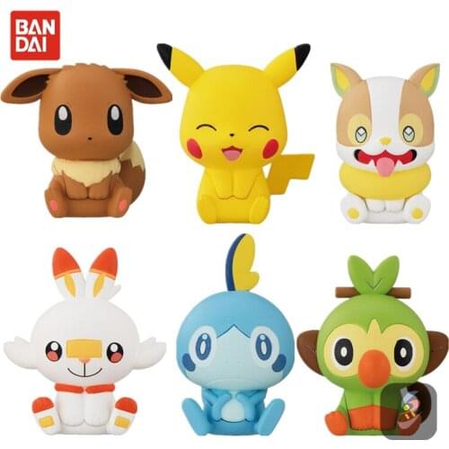 Bandai Capsule Toy Pokemon Gacha Big Head Doll Scorbunny Sobble Grookey Assembled Model