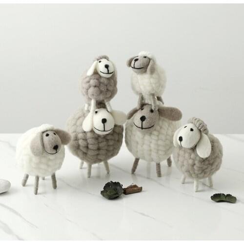 Handmade wool felt filled sheep small ornaments creative ins bedroom desktop home furnishings statue miniature crafts Toys