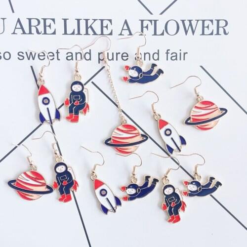 Fashion Cartoon Astronaut Rocket Planet Asymmetric Earrings Cute Sweet Girl Student Daily Wear Earrings Female Trendy Jewelry