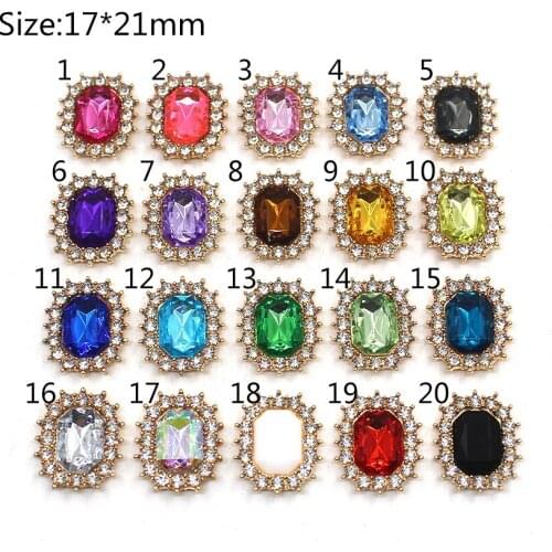 Fashion Clothing buttons 17*21mm 10PC Golded Rhinestone Button Transparent Crystal Metal Crafts Wedding Tnvitations Decorate