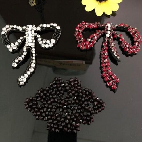 Bowknot Patch for Clothes Beaded Applique Rhinstone Patch Bowknot Applique Sew On DIY Clothing Applications