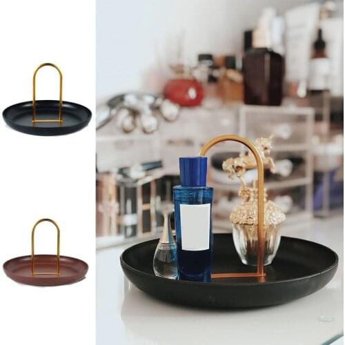 Desktop Storage Tray Nordic Plastic Round Jewelry Trays Living Room Kitchen Table Meal Snack Tray Plate with Handle Home Decor