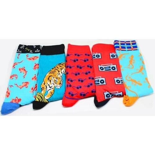 Blue Knee High Socks Rhinoceros Swallow Funny Man Penguin Cotton Mens Sox Sock Cartoon Men Autumn Winter Classic Adult Hombre