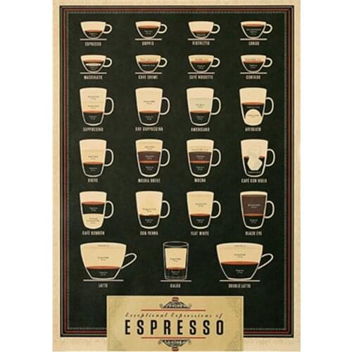 Nostalgic Black Coffee ESPRESSO Style A Poster Vintage Kraft Paper Series Bar Cafe Decorative Painting Wall Stickers