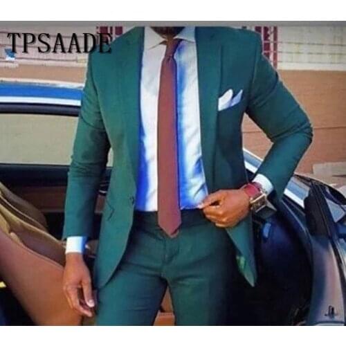 New Cheap Green Men Suits Slim Fit 2 Pieces Wedding Groom Tuxedos for Men terno masculino Customized