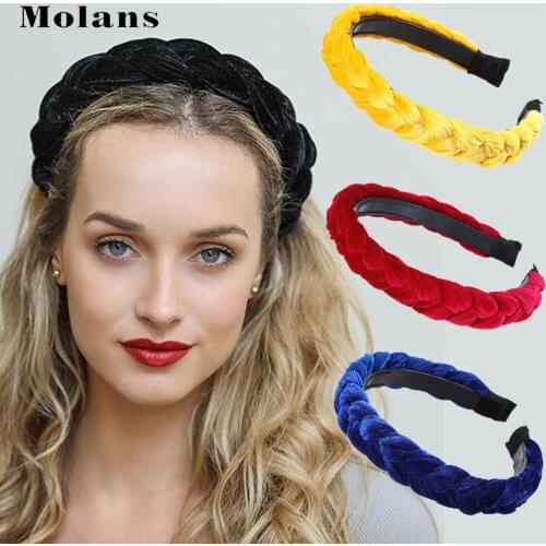 Molans Hand-woven Headband Solid Color Gold Velvet Headband Braid Headband Ladies Hairband Hair Accessories