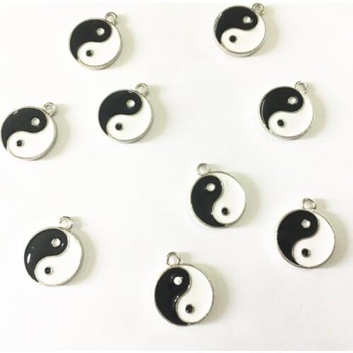 Wholesale ! 18mm 30pcs/lot Rhodium Plated Two-sided Enamel Tai Chi Yin Yang Charms Pendants
