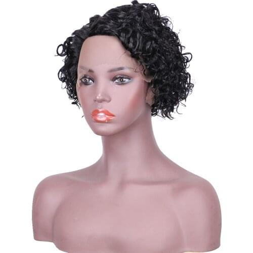 Lace parting Jet black Brazilian human hair wig kinky curly for black women cheap frontal lace parting culy bob wig