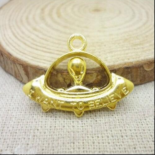 Wholesale 32PCS Gold-color UFO Charms Pendant Fit Bracelets Necklace DIY Metal Jewelry Making