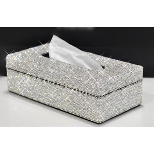 Bling Rhinestone Crystal Rectangular Tissue Box Cover Case Shiny Napkin Holder Block Type for Car Home