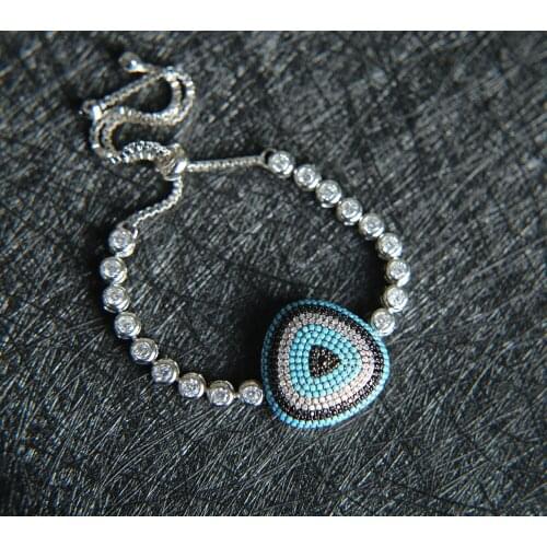 Adjustable size turkish eye tennis chain trendy stylish women luxury tennis cz wedding triangle bracelet Fashion Jewelry