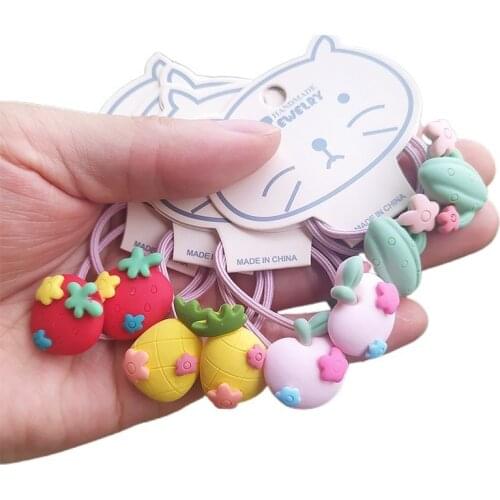 2PCS Cartoon Flowers Fruits Kids Elastic Hair Bands Cute Children Hair Ties Girls Hair Accessories Baby Headwear