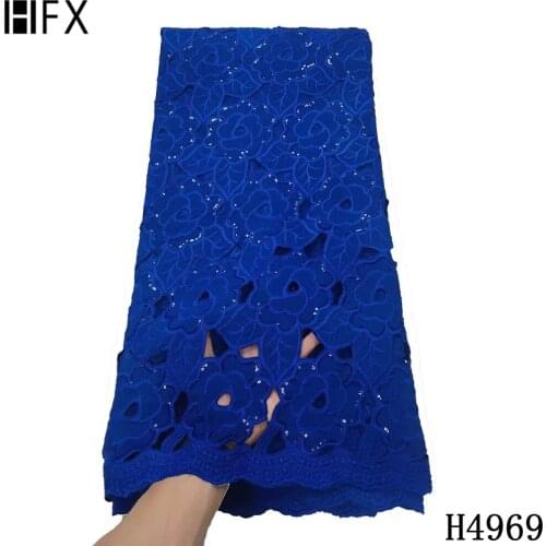HFX Royal Blue Sequins Cord Chiffon African Lace Fabric 2021 Nigerian Lace Fabric French Lace Net Lace 5 yards For Sewing Dress