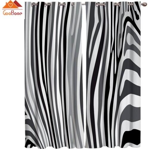 Zebra Animal Abstract Black And White Stripes Style Window Curtains Living Room Outdoor Fabric Drapes Curtain Home Decor