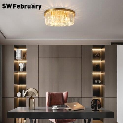 All Copper Modern Ceiling Lamp Light Luxury Crystal Bedroom Lamp Copper Atmosphere High-end Living Room Lamp Simple Study Lamps