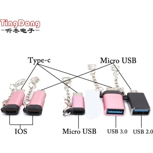 TingDong Keychain Cable USB Type C Adapter OTG Micro USB For Type C Converter Adapter For iPhone to Type C/Micro usb Adapter