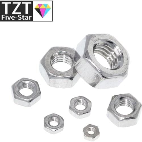 TZT 10pcs/lot Metric thread DIN934 M2 M2.5 M3 M4 M5 M6 M8 304 Stainless Steel Hex Nuts