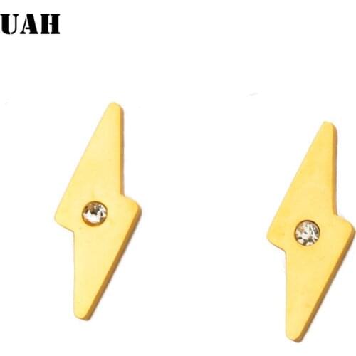 UAH Vintage Cute Thunder Earrings Pendientes Women Lightning Bolt Stud Earrings For Women Men Stainless Steel Jewelry