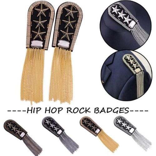 1Pcs Vintage Five Star Tassel Chain Shoulder Board Badges Beads Fabric Metal Epaulet Epaulette Military Pin On Brooch Medal