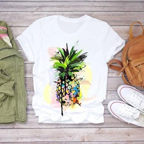 Women 2021 Summer Pineapple Watercolor Painting 90s Fruit Camisas Shirt Ladies Womens T-shirts Top T Stylish Summer Tee T-Shirt