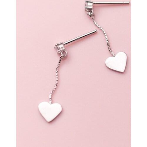 MloveAcc Genuine Real 925 Sterling Silver Heart Drop Earrings for Women Fashion Korea Style Earrings