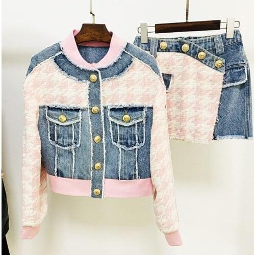 Chic womens knitted Skirt suit 2020 Autumn High quality short sleeves O-neck cardigans+knitted Skirts two piece set C348