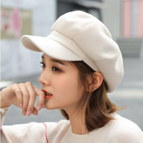 Wool Women Beret Autumn Winter Octagonal Cap Hats Stylish Artist Painter Newsboy Caps Black Grey Beret Hats