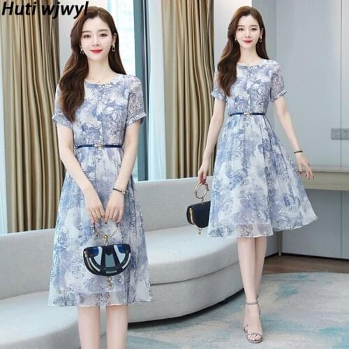 Summer Vintage Oversize Sweet Sundress 2021 New Floral Chiffon Casual Boho Beach Midi Dress Elegant Women Bodycon Party Vestidos